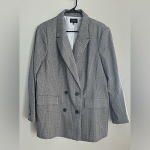 1.State (Nordstrom) Double-Breasted Boyfriend Houndstooth Blazer, Size 16W